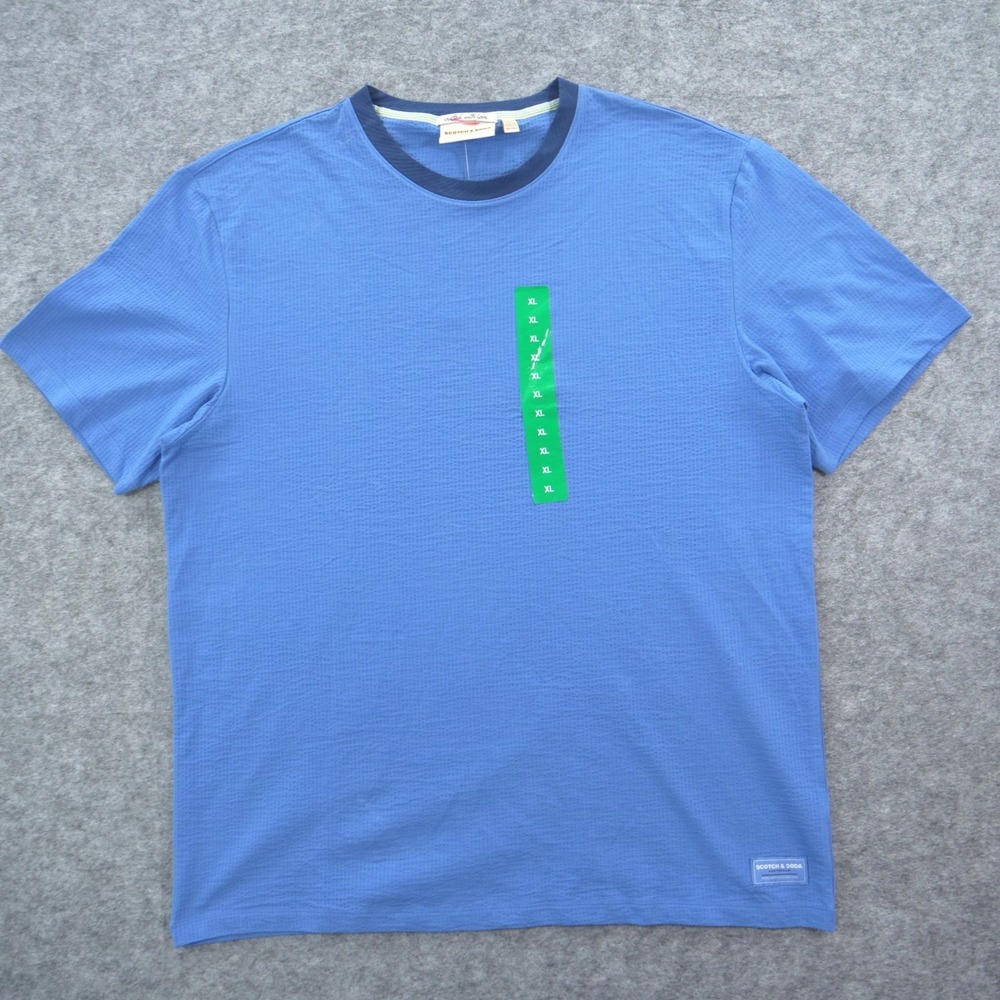 Scotch & Soda Shirt Mens Extra Large Blue Crew Short Sleeve Logo Ringer New